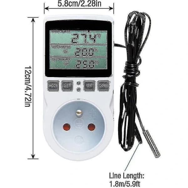 Digital termostat for oppvarming/kjøling med uttak, LCD-temperaturregulator, 230V for drivhustemperaturregulator/terrariumtermostat (uttak)