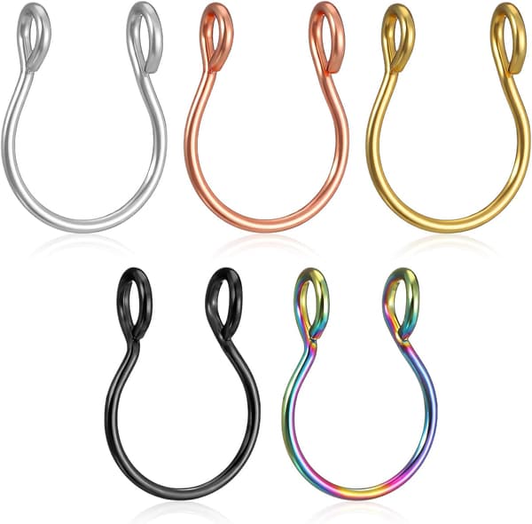 Falsk Septumring, 5 stk. rustfrit stål til kvinder mænd (8 mm farver)