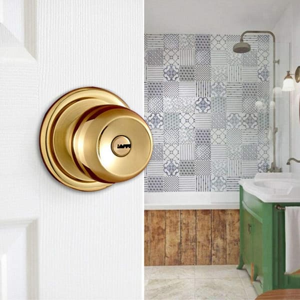 Polished Brass Round Door Handle for Interior/Exterior Door Handle