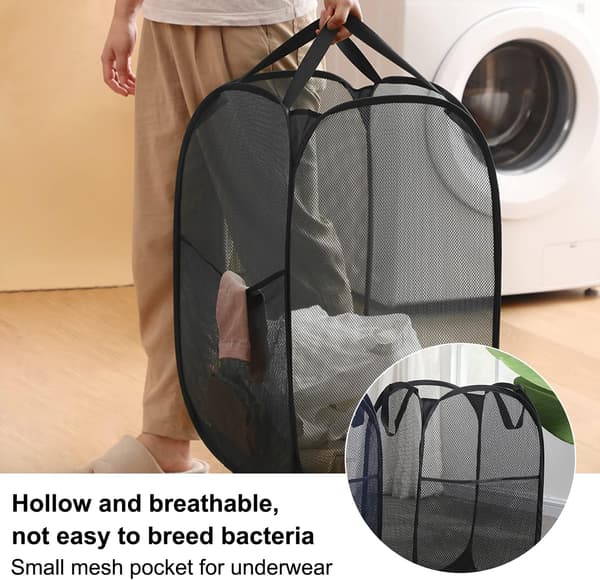 Large Foldable Mesh Laundry Hamper with Handles for Kids Room, Dorm (1-Pack)