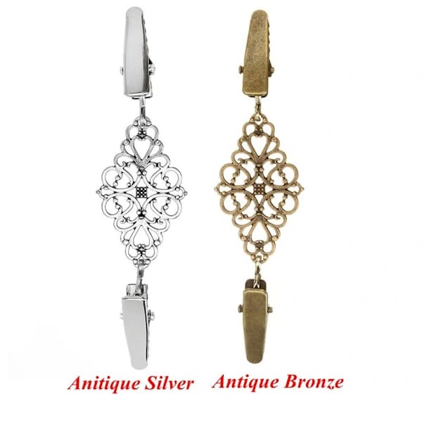 Cardigan Clip Sjalbroche Andeklemme Spænder antik sølv