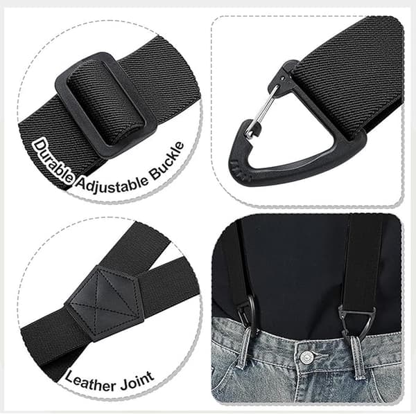 Selar for menn X-formet - 3,8 cm bred elastisk stropp med 4 karabinkroker - Justerbar sklisikker for arbeidsbukser