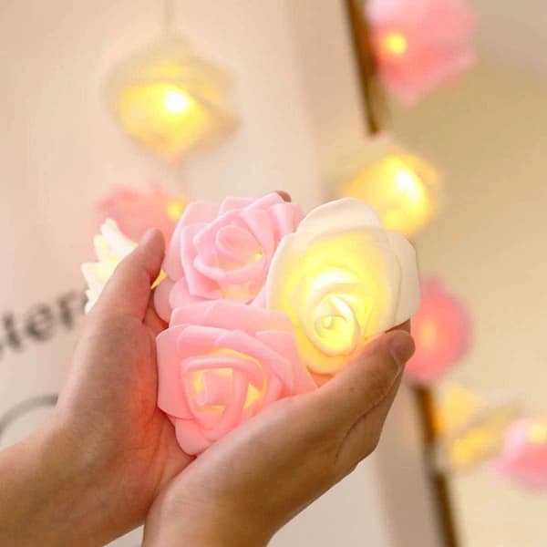Roseblomster lysslynge 20LED lysslynge romantiske blomster roser eventyrlys, A