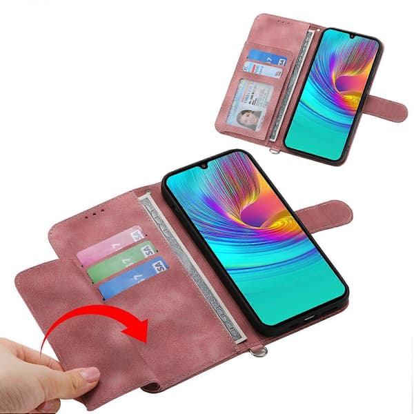 For Samsung Galaxy S25 Deksel Blomstermønster PU Lær Lommebokdeksel med Stropp - Rosa
