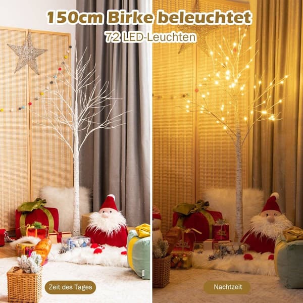 150 cm LED-lystre bjørketre med varmhvite LED-lys