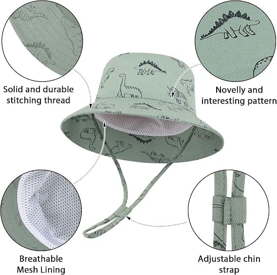 Solhatt Barn Sommar Bucket Hat UPF 50+ Fällbar Strandhatt med Justerbar Hakrem för 1-2 År Gammal (2 Pack)