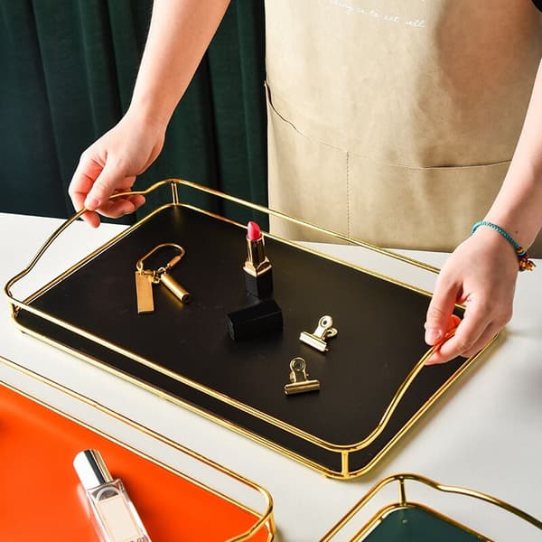 Light Luxury Iron Storage Tray Home Living Room Jewelry Storage Tray Creative Handle Tea Set Storage Tray-Black