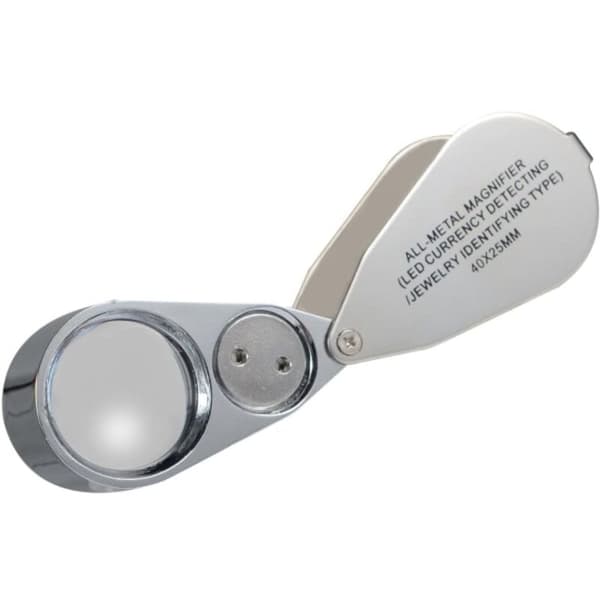 1 stk, 40X forstørrende metalfoldbar lup med LED