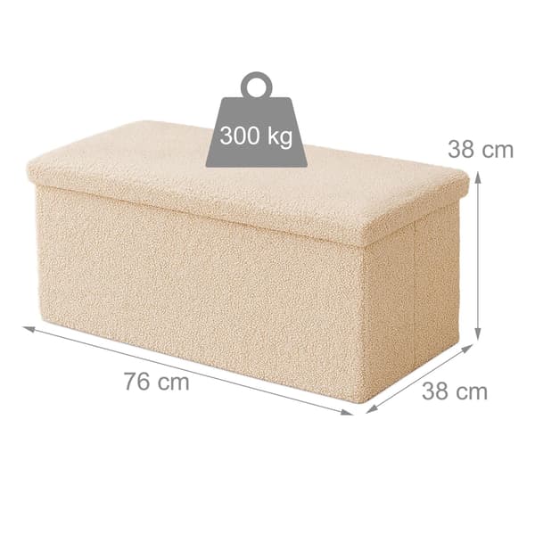 Sammenleggbar oppbevaringsbenk med teddyfleece, 2-seter