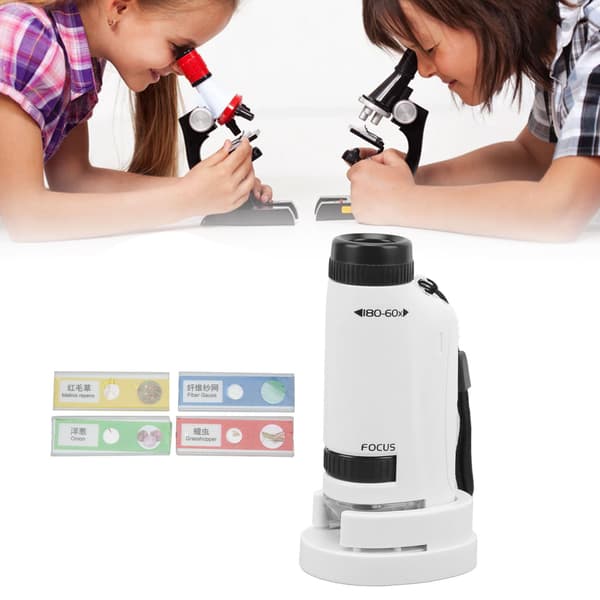 Small Pocket Microscope with LED Light - 60X to 120X Magnification