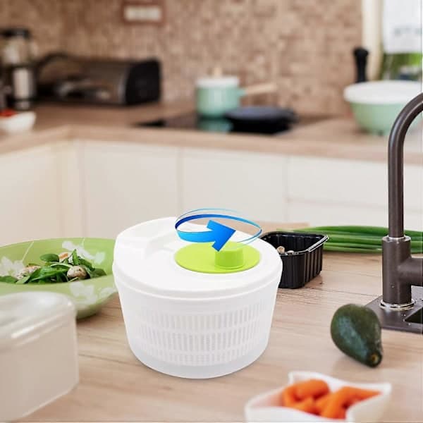 Small Salad Spinner, Rotating Colander with Clear Serving Bowl, Salad Dryer, Fruit and Vegetable Washer Drain, Vegetable Washer 3L