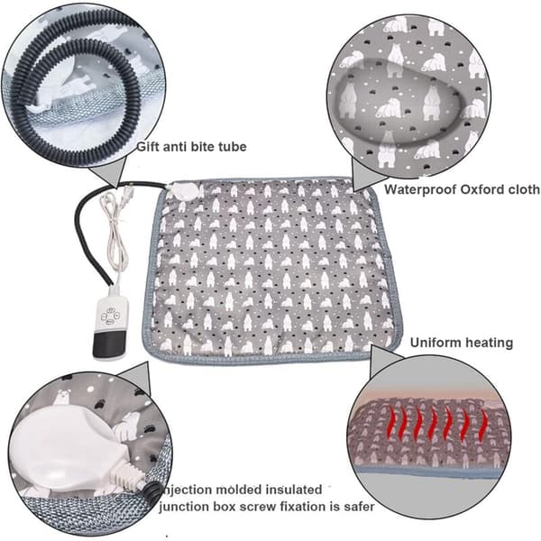 Electric Heating Pad for Pets, Cats and Dogs, Adjustable Temperature, Durable Anti-Chew Bed for Indoor Use in Winter