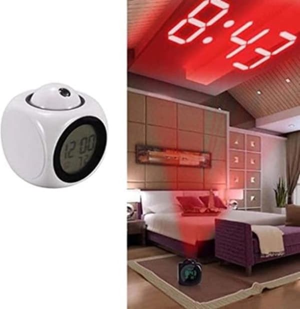 ING Projection Alarm Clock, Digital Alarm Clock, Digital Clock, White