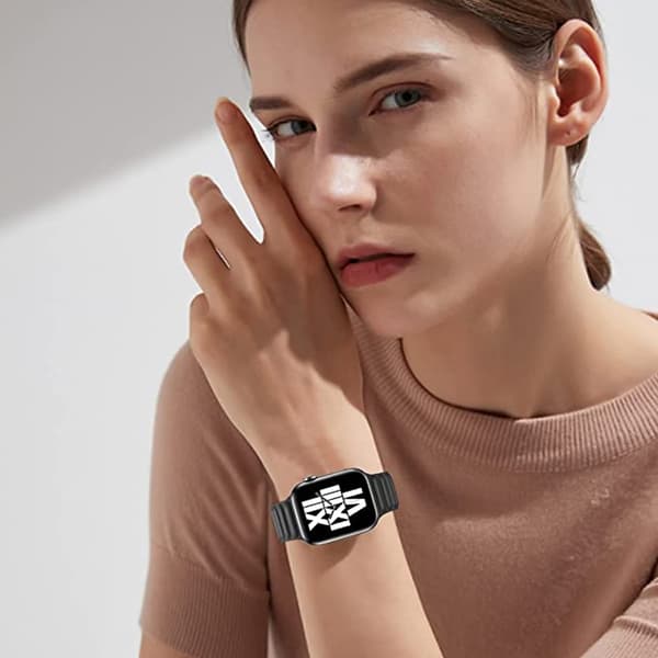 Svart Kompatibel med Apple Watch 7 Magnetisk Lær 38mm