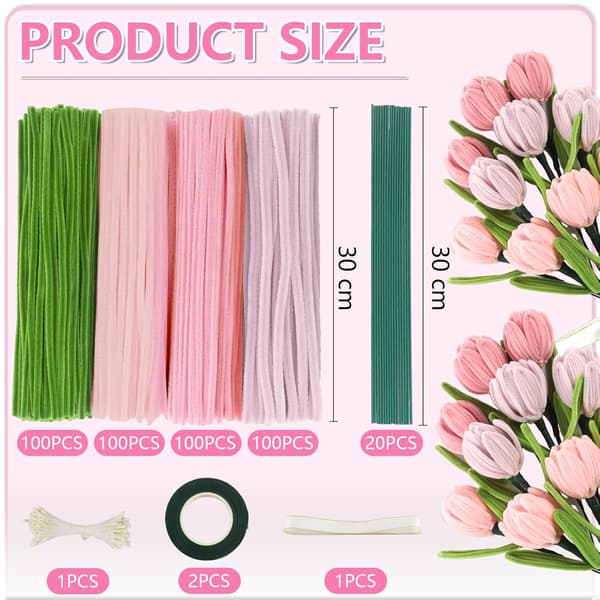 400-piece flower cleaning kit with chenille stems and flower tape