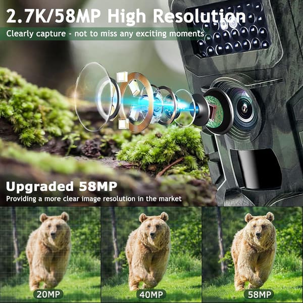 Trail Camera, 58MP Full HD Trail Camera, IP66 Waterproof Animal Camera, Trail Camera with 2.0 inch Video Screen