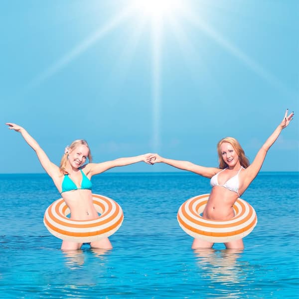 Retro Striped Thick Inflatable Swim Ring, Summer Outdoor Beach Pool Swim Ring, Suitable for Adults