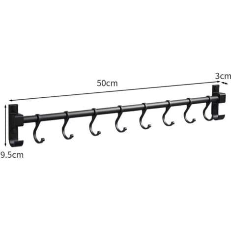 50 cm Aluminum Wall Mount - 8 Removable Hooks - Corrosion Resistant - For Kitchen Utensils and Clothes