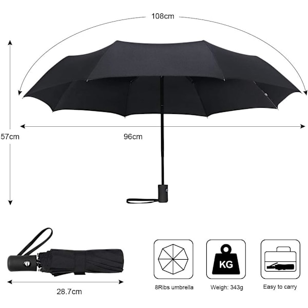 Black Foldable Umbrella, Compact Automatic Folding Umbrella
