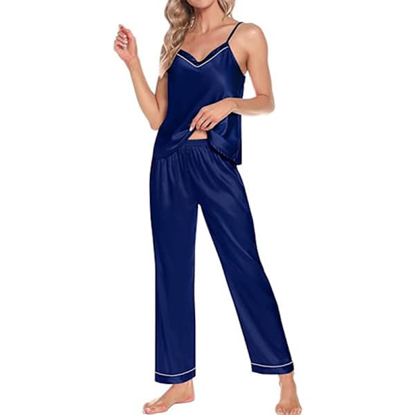 Dame 4-delt pyjamasett i silkesateng, sexy pyjamas, nattøy Rosa M Pink M