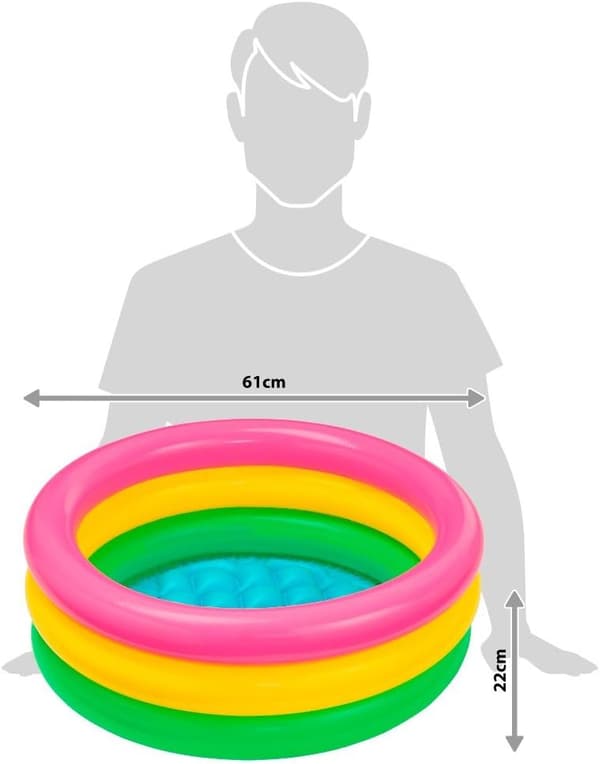 Uppblåsbar rund pool 3 ringar + uppblåsbar bas 61 x 22 cm, 28 l, Blå, rosa, grön