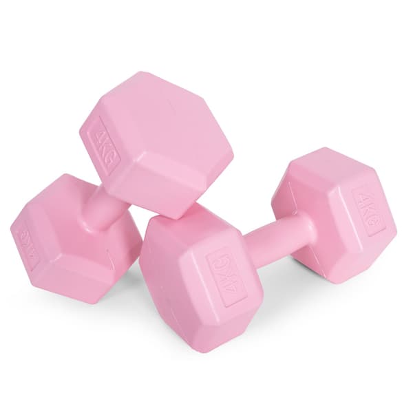 Hex dumbbells set 2x4 kg, exercise weights, fitness load, pink, ModernHome