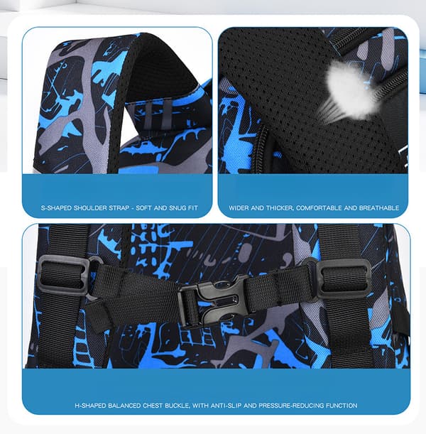 School Bag, 3-Piece Boys Backpack, Backpack for Teenagers (Blue Starry Sky)