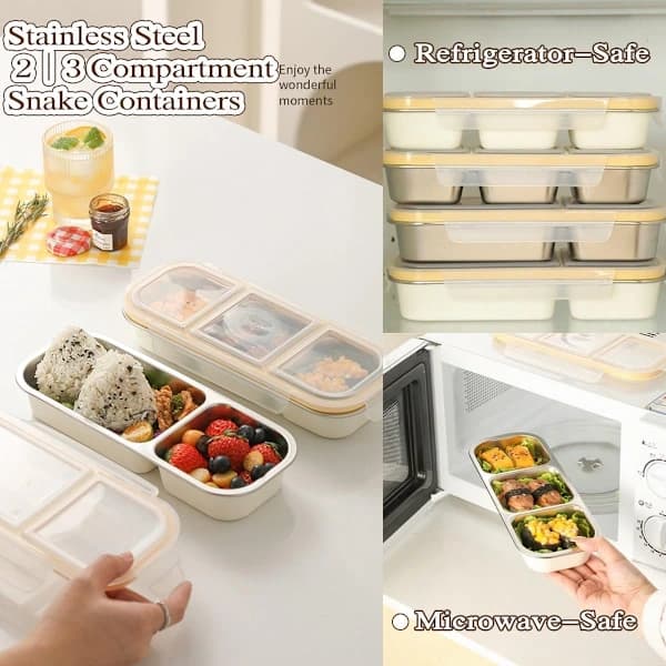 Stainless Steel Bento Lunch Box 700ml Leakproof 2 Compartment Snack Container for Kids Adults School Work Yellow