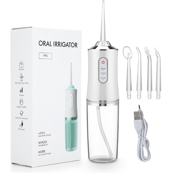 Dental Water Flosser Spotlight Waterpik Professionell Oral Irrigator Bärbar Floss Cleaner Hälsosammare tänder Vitare Rengöringsmedel vit