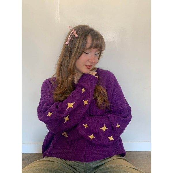 Speak Now Taylor's Version Cardigan Star Broderad Oversized Handstickad Holiday Button-Up Purple S
