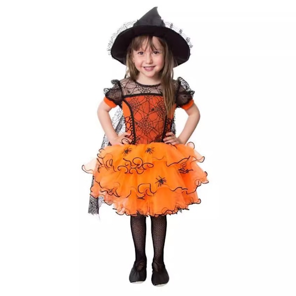 Toddler Baby Girl Halloween Kostymer Spindel Tulle Klänning Bal Klänning Spets Kappa Outfit Vampyr Häxa Kostym Orange 4-5 Year