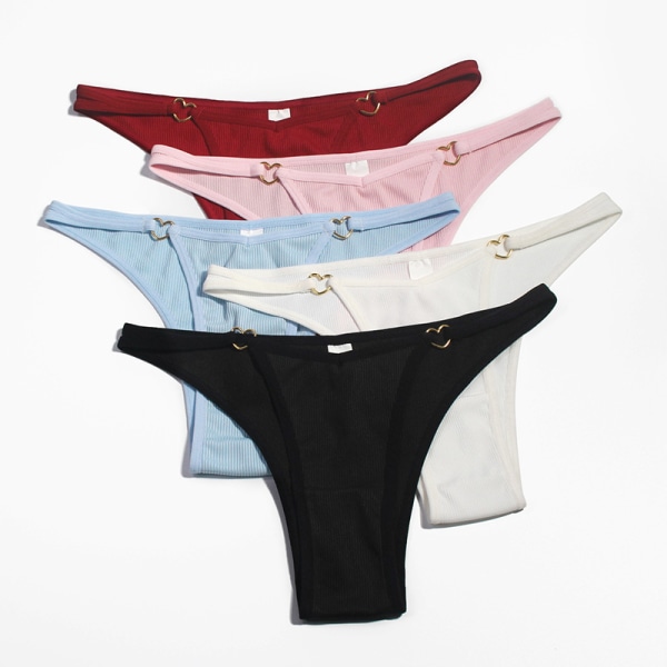 5-pack ribbad sexiga underkläder stringtrosor för kvinnor G-string Underkläder Trosor Sömlösa Dam Låg midja Hjärta Metall Spänne Dam Trosor L