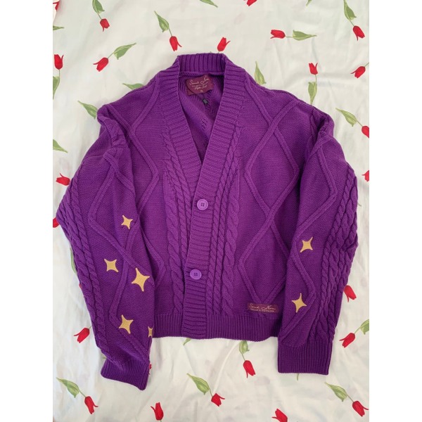 Speak Now Taylor's Version Cardigan Star Broderad Oversized Handstickad Holiday Button-Up Purple L