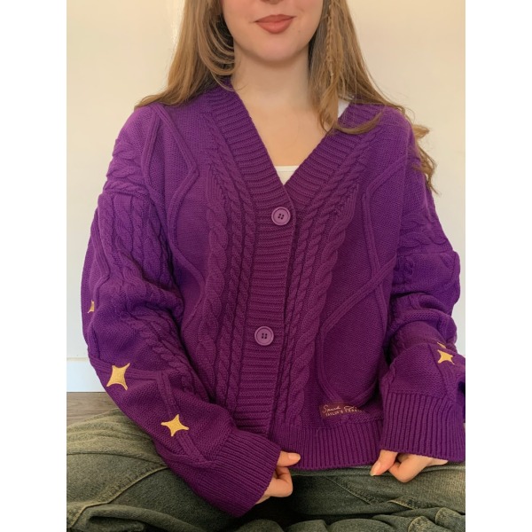 Speak Now Taylor's Version Cardigan Star Broderad Oversized Handstickad Holiday Button-Up Purple L