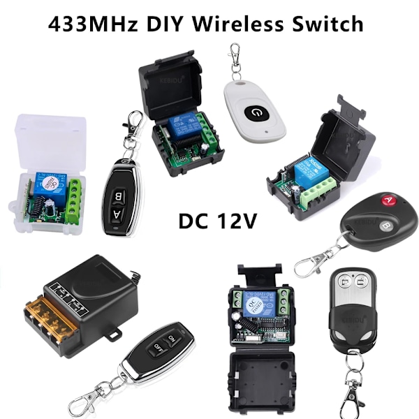 433MHz DIY Trådlös Strömbrytare DC 12V 1CH Mini Relämodul och RF Sändare Fjärrkontroll för Garage Gardiner Hushållsapparater
