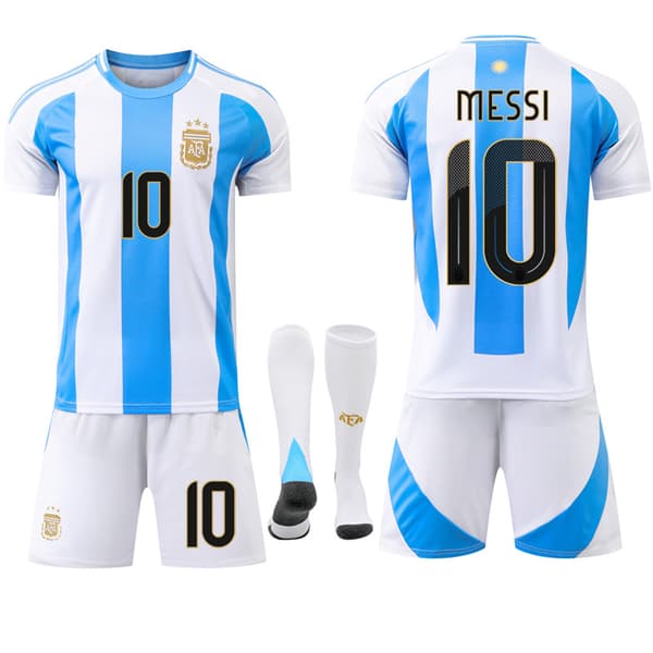 24-25 Argentina 3 Stjerner Børnefodboldtrøjer Sæt Fodboldtøj No.10 Messi Messi M