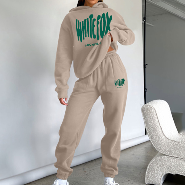 Hvit Fox Hoodies Damtröja Dam Hoodie Långärmad Pullover Jumper Casual Toppar Svart Sweatshirt Kostym Khaki L