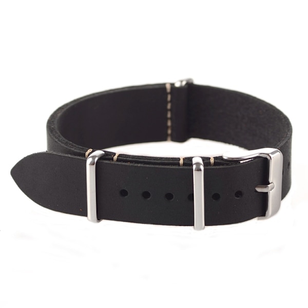 Sort læder NATO rem Sort 22mm Black
