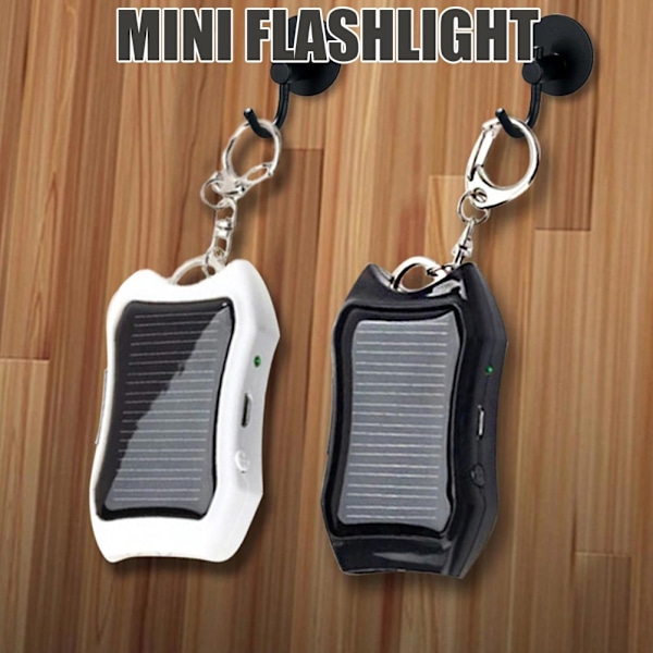 Solcellsdriven bärbar laddare nyckelring Mini Power Bank LED-ficklampa USB-batteripaket Nödladdare för telefon