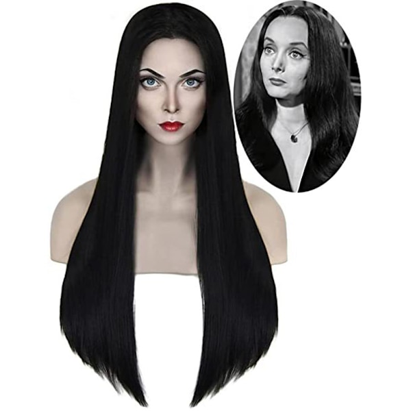 Cosplay Peruk Dam Lång Svart Rak Peruk Halloween