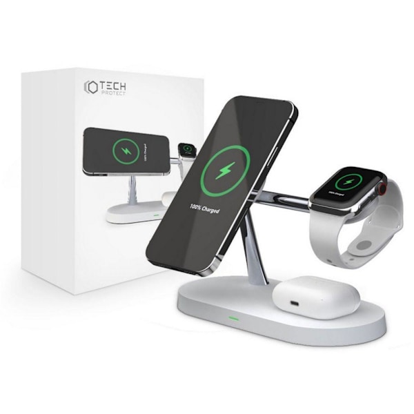 3-i-1 Magsafe Trådløs Lader iPhone / Apple Watch / AirPods - Hvit White Vit