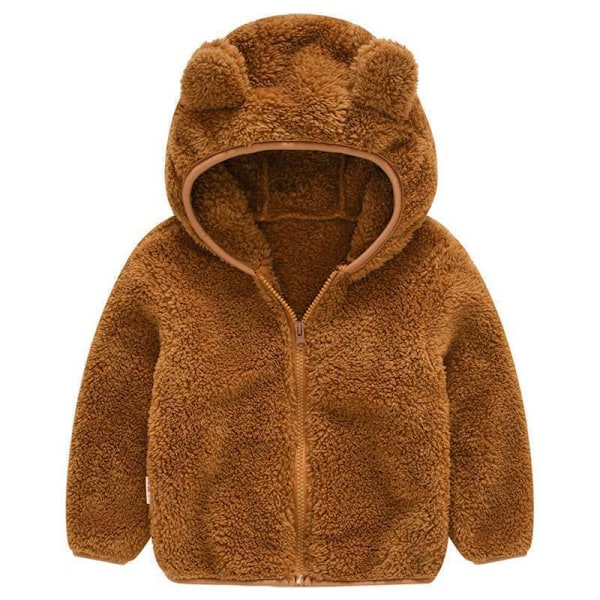 Børne Fleece Teddy Bjørne Jakke med Hætte Vinter Varm Lynlåsjakke til Drenge og Piger Brun Brown 100cm