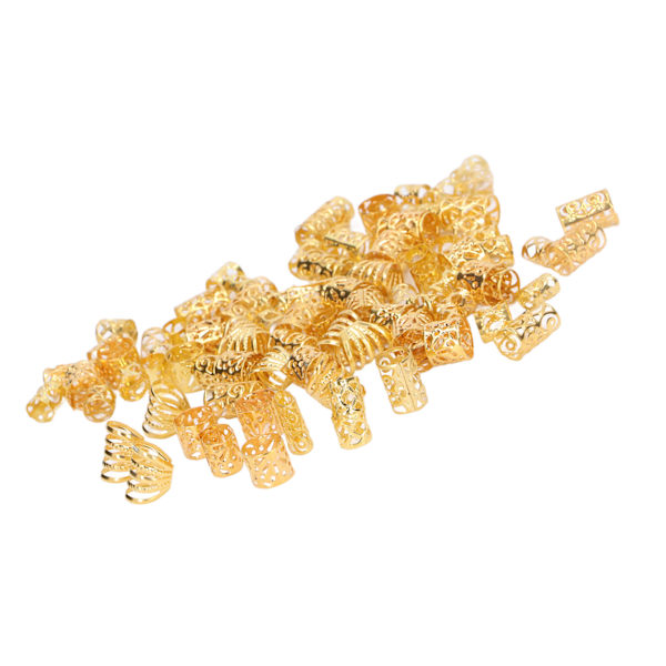200 stk. Dreadlocks Hårringe Hule Udsøgte Mønstre Legering Hårfletning Smykker Spiraler Guld 0.1