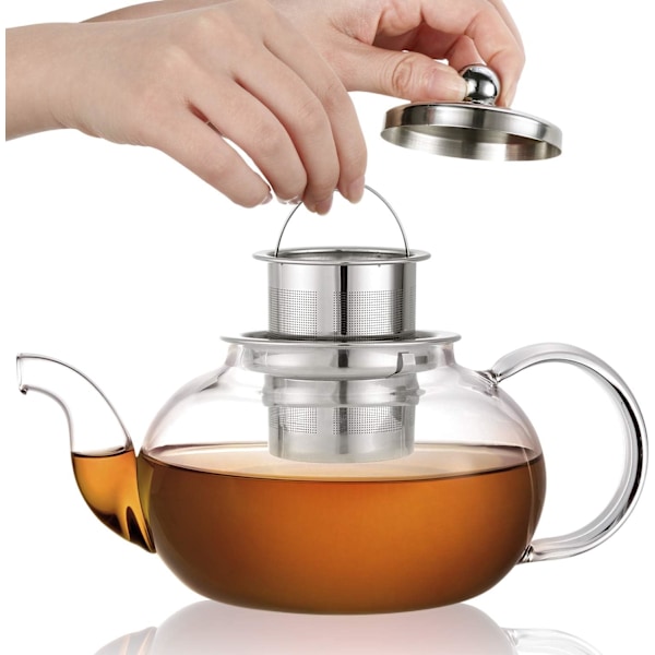 Glas tekande med aftageligt låg og infuser i rustfrit stål