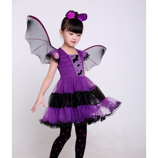 Tyttö Noita Asu 100-150cm Halloween Cosplay ja Esityksiin 130cm Purple Bat