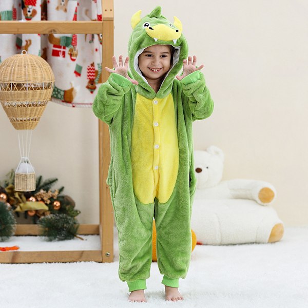 Unisex børne jumpsuit Pludset Kostume med Hat og Hale til Klæd-ud Rolleleg Halloween til Party Favors Dinosaur romper 【95-105CM】