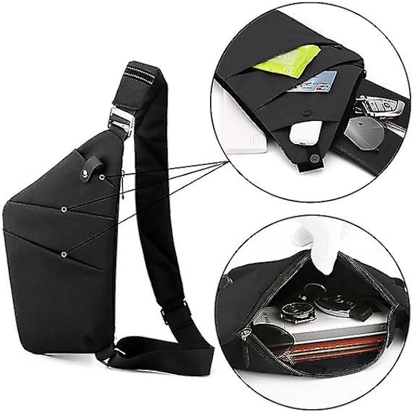 Slingväska, Lätt Crossbody Axelväska Bröstväskor Dagryggsäck, En Rem Anti-Stöld Slingväska för Kvinnor Män DB Svart black left shoulder