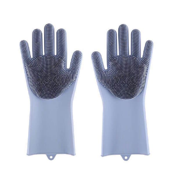 Silikondiskhandskar med skrubblager, multifunktionella för diskning och pälsvård, 2 par per beställning gray 30cm*14cm