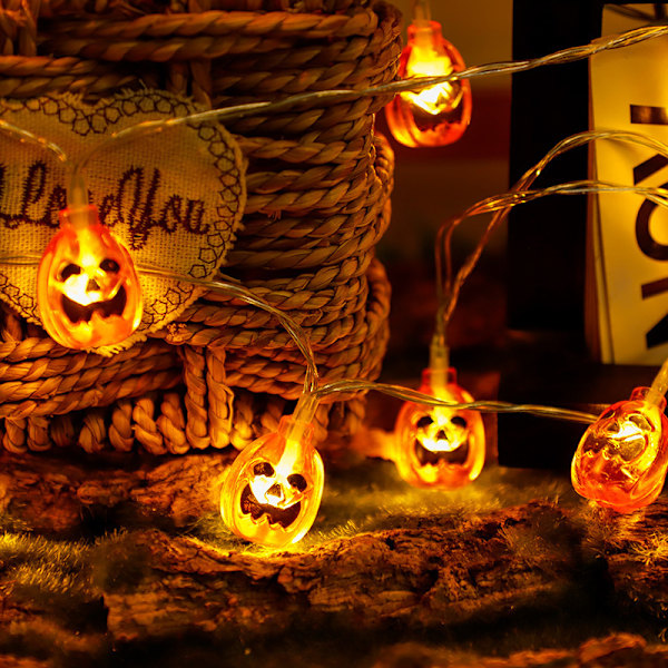 Halloween-lyskjede med gresskar og heksehatt, LED 16.4FT 8 moduser Timer 3D Vanntett Oransje Jack-O-Lantern Batteridrevet Witch Hat Pumpkin 3m 20 lights USB model