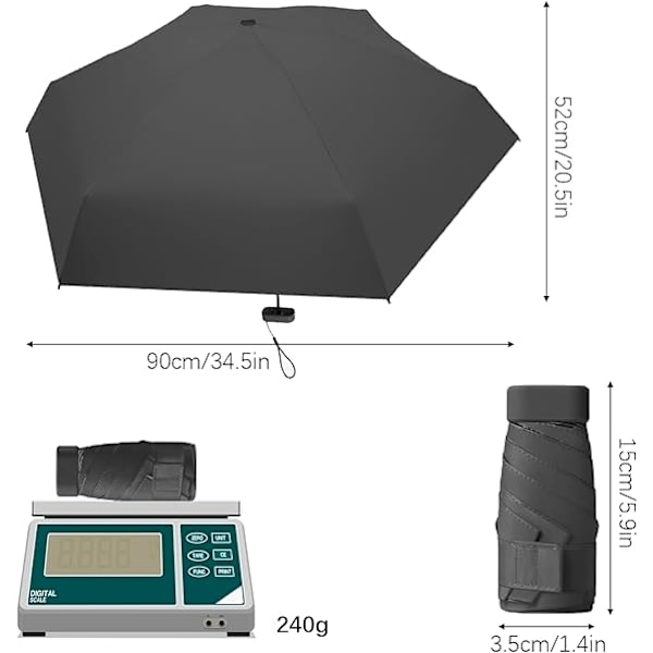 Resevärde, Mini Resevärde Vikbart Solparasoll Vindtåligt Regnskydd Stark Lätt Små Kompakt Kvinnor Parasoller Anti-UV Black